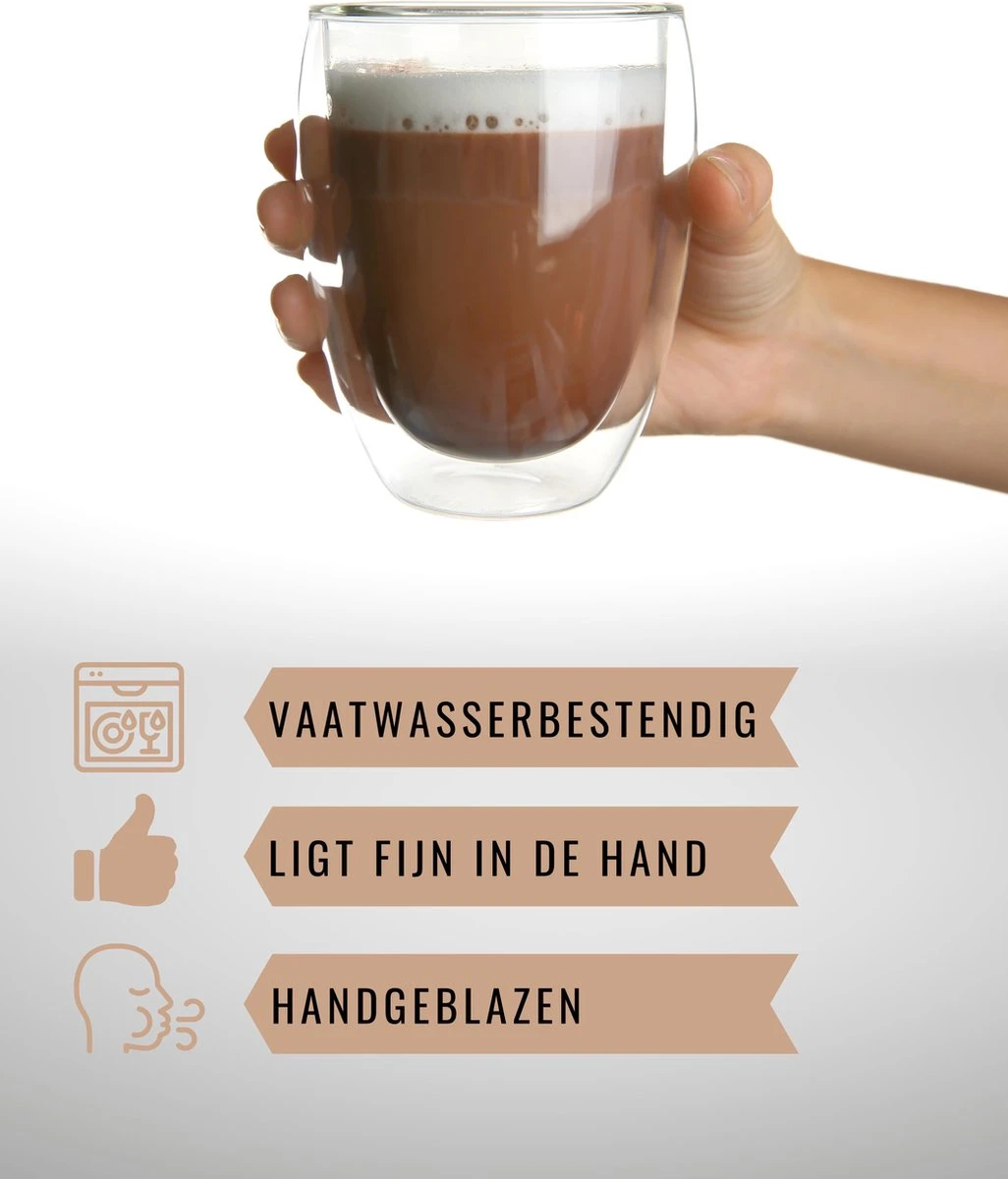 Latte Macchiato Glazen - Dubbelwandige Koffieglazen - Theeglazen - Cappuccino Glazen- 2 Stuks - 300ML 4 Latte Macchiato Glazen - Dubbelwandige Koffieglazen - Theeglazen - Cappuccino Glazen- 2 Stuks - 300ML - Afbeelding 4
