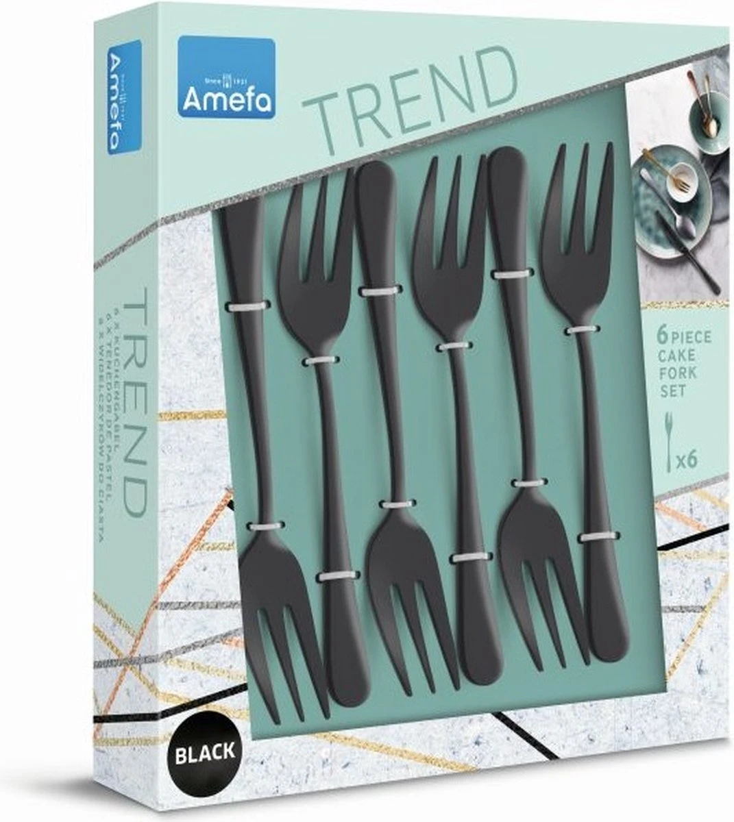 Amefa Taartvorkjes - 6 Stuks - Zwart 3 Amefa Taartvorkjes - 6 Stuks - Zwart - Afbeelding 3