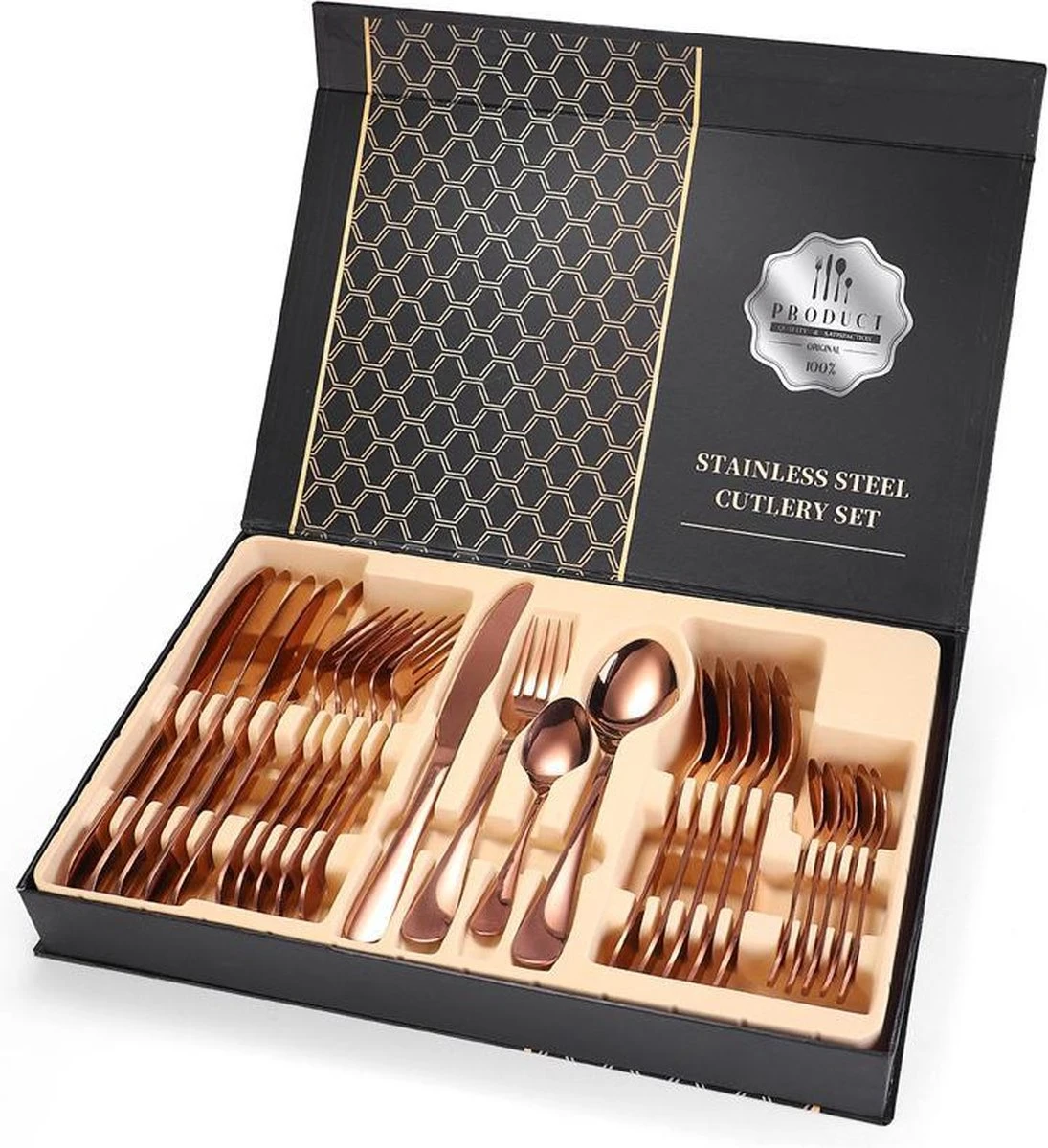 24-delig Luxe Roségoudkleurig Bestekset - RVS - Voor 6 Personen - Familie-set - Elegant Design 1 24-delig Luxe Roségoudkleurig Bestekset - RVS - Voor 6 Personen - Familie-set - Elegant Design