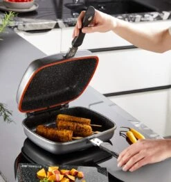 Herenthal Dubbele Grillpan - Ø 28 Cm - Koekenpan - Keramische Pan - Marmeren Coating Met Antiaanbaklaag - PFAS & PFOA Vrij - Pan - Grill - Vermindert Geur, Rook En Oliespatten - Zilver -Aanbiedingen Keukengerei Winkel 1132x1200 1
