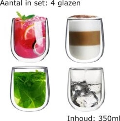 Luxe Dubbelwandige Koffieglazen - Cappuccino Glazen - Dubbelwandige Theeglazen - 350 ML - 4 Stuks -Aanbiedingen Keukengerei Winkel 1191x1200 4