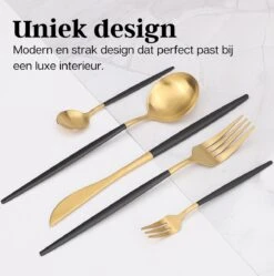 LuZana - Bestek Set Goud - 30-delig - Bestekset 6 Persoons - Goud/zwart - Bestek - Borden - Bestekset Zwart -Aanbiedingen Keukengerei Winkel 1192x1200