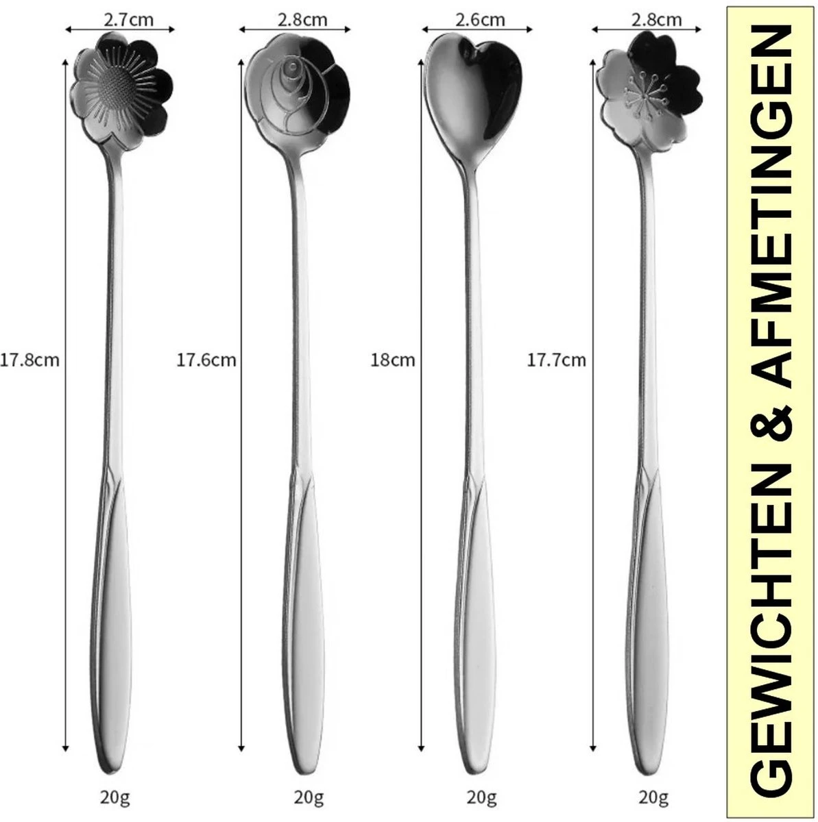 Fako Bijoux® - 8 Lange Lepels Bloem Motief - Latte Macchiato - Longdrink - Cocktail - Dessert - IJs - Koffie - Zilver - 8 Stuks - Bewaarzakje 2 Fako Bijoux® - 8 Lange Lepels Bloem Motief - Latte Macchiato - Longdrink - Cocktail - Dessert - IJs - Koffie - Zilver - 8 Stuks - Bewaarzakje - Afbeelding 2