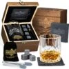 Whisiskey Luxe Whiskey Set - Incl. Whiskey Glas, 4 Whiskey Stones, Onderzetter, Ijstang, Fluwelen Opbergzak, Opbergbox - Whisky Geschenkdoos - Accessoires - Herbruikbare IJsblokjes - Cadeau Voor Man & Vrouw