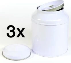 Merkloos 3 Stuks - Theeblik - Wit - Theeblik 100 Gram - Rond - Theedoos - Theeblik Met Binnendeksel - Dubbele Deksel - Theeblikken Voor Losse Thee - Bewaarblik - Voorraadbussen - Opbergbak - Voorraadbus - Voor Losse Thee, Kruiden, Specerijen En Koffiebonen