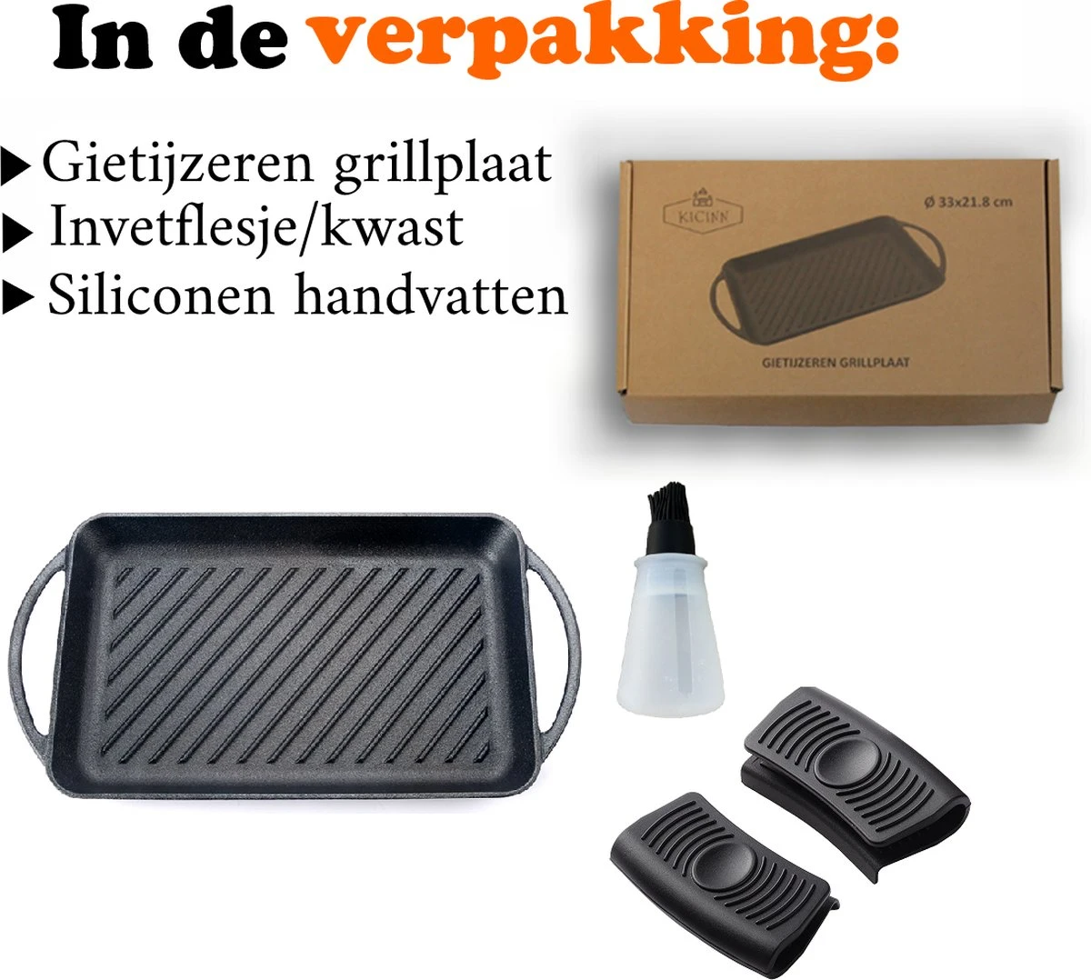 Kicinn Grillplaat - Gietijzer - Geëmailleerd - Incl. Accessoires - Ø 33 X 21.8 Cm (LxB) 2 Kicinn Grillplaat - Gietijzer - Geëmailleerd - Incl. Accessoires - Ø 33 X 21.8 Cm (LxB) - Afbeelding 2