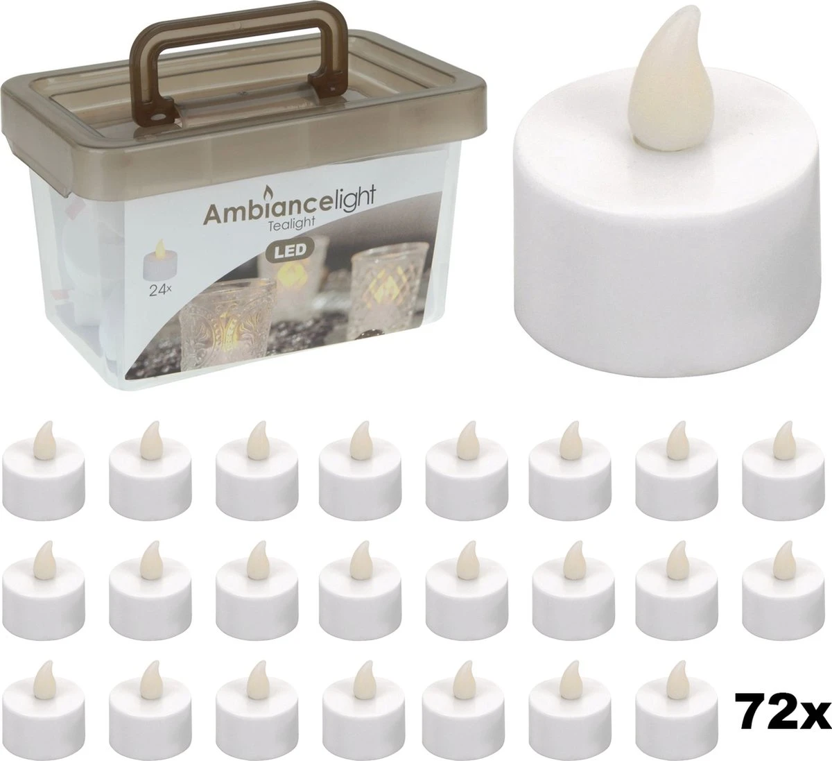 Merkloos Set Theelichtjes LED - Box Met 72 Stuks - INCLUSIEF Batterijen 1 Merkloos Set Theelichtjes LED - Box Met 72 Stuks - INCLUSIEF Batterijen