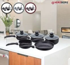 Herzberg HG-5003BK: 8 Pieces Marble Cookware Set - Black -Aanbiedingen Keukengerei Winkel 1200x1109