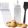 Ocina Poffertjespan Accessoires Set - Doseerfles - Poffertjes Spuitfles - 6x Poffertjes Vork - Kwast - Siliconen Kwast - Bakkwast - Gratis Poffertjes E-Book