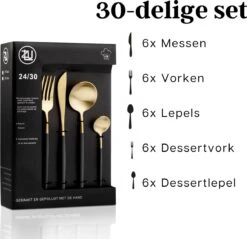 LuZana - Bestek Set Goud - 30-delig - Bestekset 6 Persoons - Goud/zwart - Bestek - Borden - Bestekset Zwart -Aanbiedingen Keukengerei Winkel 1200x1161
