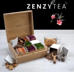 Theedoos Van ZENZYTEA® - Bamboe - Theedoos 9 Vaks - Inclusief 3 Theeblikken Voor Losse Thee - Geschikt Voor Grote & Kleine Theezakjes - Vierkant - Grote Vakken - Luxe Verpakking - Cadeau -Aanbiedingen Keukengerei Winkel 1200x1169 4
