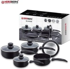 Herzberg HG-5003BK: 8 Pieces Marble Cookware Set - Black -Aanbiedingen Keukengerei Winkel 1200x1175 1