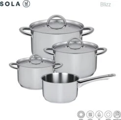 Sola Pannenset Blizz - 4 Delig - Ø Cm - Zilver - RVS - Sandwichbodem -Aanbiedingen Keukengerei Winkel 1200x1188 1