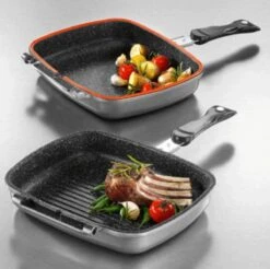 Herenthal Dubbele Grillpan - Ø 28 Cm - Koekenpan - Keramische Pan - Marmeren Coating Met Antiaanbaklaag - PFAS & PFOA Vrij - Pan - Grill - Vermindert Geur, Rook En Oliespatten - Zilver -Aanbiedingen Keukengerei Winkel 1200x1195 6
