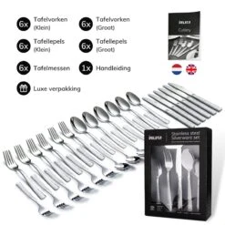 Deleca 6 Persoons Bestekset Deluxe (30-delig) - Vorken, Lepels En Messen - Vaatwasserbestendig - Gehamerd - Zilver / RVS -Aanbiedingen Keukengerei Winkel 1200x1200 103