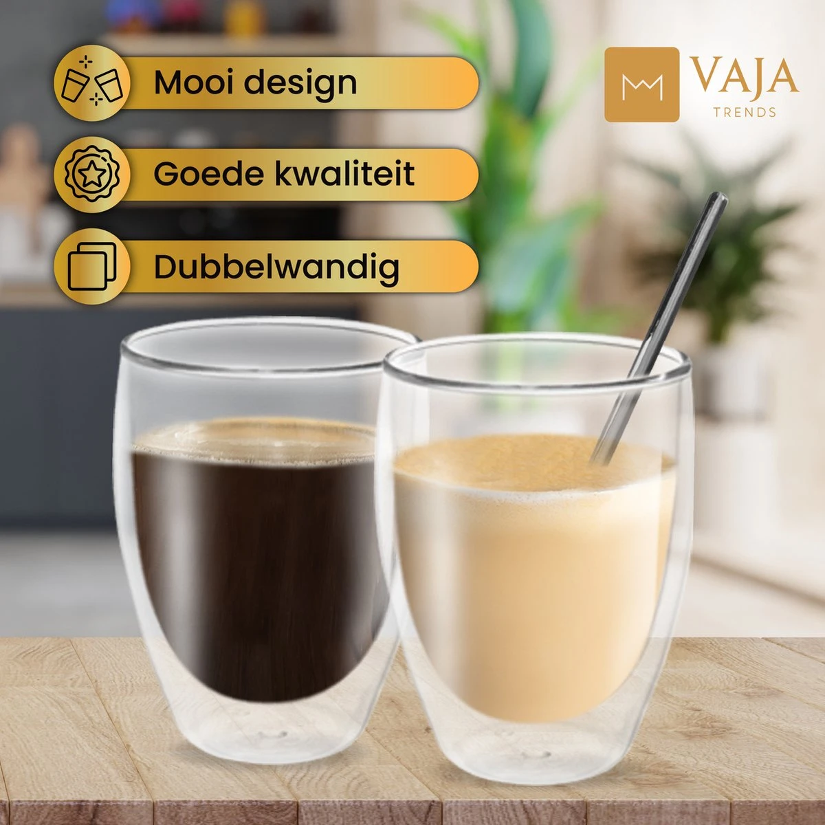 Vaja® Koffieglazen Set – Theeglazen Met Lepel – 350 Ml- Dubbelwandig - Cappuccino Glazen – Latte Macchiato Glazen - Theeglas 6 Stuks 3 Vaja® Koffieglazen Set – Theeglazen Met Lepel – 350 Ml- Dubbelwandig - Cappuccino Glazen – Latte Macchiato Glazen - Theeglas 6 Stuks - Afbeelding 3