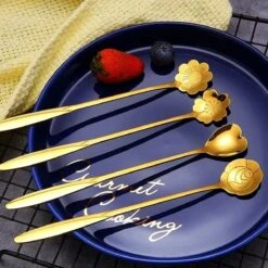 Fako Bijoux® - 4 Lange Lepels Bloem Motief - Latte Macchiato - Longdrink - Cocktail - Dessert - IJs - Koffie - Goud - 4 Stuks - Bewaarzakje -Aanbiedingen Keukengerei Winkel 1200x1200 153