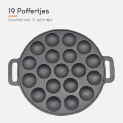 Ocina Poffertjespan – Combo Pack – 19 Poffertjes – Poffertjesmaker – Poffertjespan Inductie – Poffertjespan Electrisch – Gietijzeren Pan - Inclusief Doseerfles, Handvaten, 6x Poffertjesvorken En Invetkwast – Gratis Receptenboek -Aanbiedingen Keukengerei Winkel 1200x1200 254