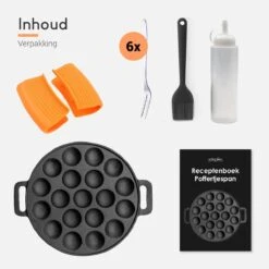 Ocina Poffertjespan – Combo Pack – 19 Poffertjes – Poffertjesmaker – Poffertjespan Inductie – Poffertjespan Electrisch – Gietijzeren Pan - Inclusief Doseerfles, Handvaten, 6x Poffertjesvorken En Invetkwast – Gratis Receptenboek -Aanbiedingen Keukengerei Winkel 1200x1200 259