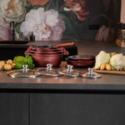 Herenthal Pannenset Inductie - Luxe 10-delige Koekenpan Inductie - Voor Alle Warmtebronnen - Pannen Met Glazen Deksels En Koudgrepen - Burgundy -Aanbiedingen Keukengerei Winkel 1200x1200 281