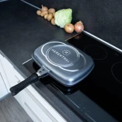 Herenthal Dubbele Grillpan - Ø 28 Cm - Koekenpan - Keramische Pan - Marmeren Coating Met Antiaanbaklaag - PFAS & PFOA Vrij - Pan - Grill - Vermindert Geur, Rook En Oliespatten - Zilver -Aanbiedingen Keukengerei Winkel 1200x1200 562