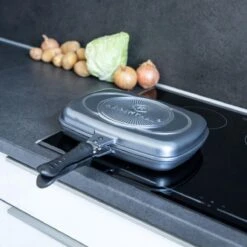 Herenthal Dubbele Grillpan - Ø 28 Cm - Koekenpan - Keramische Pan - Marmeren Coating Met Antiaanbaklaag - PFAS & PFOA Vrij - Pan - Grill - Vermindert Geur, Rook En Oliespatten - Zilver -Aanbiedingen Keukengerei Winkel 1200x1200 563