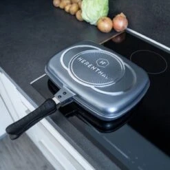 Herenthal Dubbele Grillpan - Ø 28 Cm - Koekenpan - Keramische Pan - Marmeren Coating Met Antiaanbaklaag - PFAS & PFOA Vrij - Pan - Grill - Vermindert Geur, Rook En Oliespatten - Zilver -Aanbiedingen Keukengerei Winkel 1200x1200 566