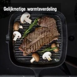 Daumonet Auguste Noir Gietijzeren Grillpan - Steakpan Zwart - PFAS & PFOA Vrij - Vierkant Met Schenktuit - 23,5 Cm - 2 Liter - Emaille - Alle Warmtebronnen - Elektrisch - Gas - Halogeen - Inductie - Keramisch -Aanbiedingen Keukengerei Winkel 1200x1200 591