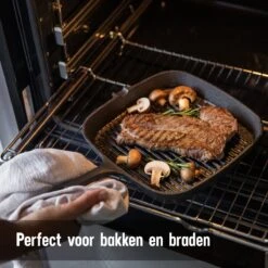 Daumonet Auguste Noir Gietijzeren Grillpan - Steakpan Zwart - PFAS & PFOA Vrij - Vierkant Met Schenktuit - 23,5 Cm - 2 Liter - Emaille - Alle Warmtebronnen - Elektrisch - Gas - Halogeen - Inductie - Keramisch -Aanbiedingen Keukengerei Winkel 1200x1200 592