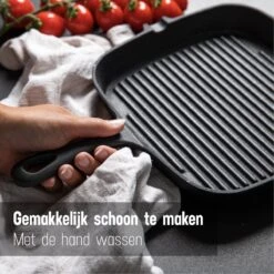 Daumonet Auguste Noir Gietijzeren Grillpan - Steakpan Zwart - PFAS & PFOA Vrij - Vierkant Met Schenktuit - 23,5 Cm - 2 Liter - Emaille - Alle Warmtebronnen - Elektrisch - Gas - Halogeen - Inductie - Keramisch -Aanbiedingen Keukengerei Winkel 1200x1200 595