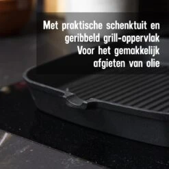 Daumonet Auguste Noir Gietijzeren Grillpan - Steakpan Zwart - PFAS & PFOA Vrij - Vierkant Met Schenktuit - 23,5 Cm - 2 Liter - Emaille - Alle Warmtebronnen - Elektrisch - Gas - Halogeen - Inductie - Keramisch -Aanbiedingen Keukengerei Winkel 1200x1200 598