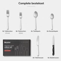 Deleca 8 Persoons Bestekset (48-delig) - Lepels, Messen, Vorken & Steakmessen - Vaatwasserbestendig - Zilver / RVS -Aanbiedingen Keukengerei Winkel 1200x1200 76