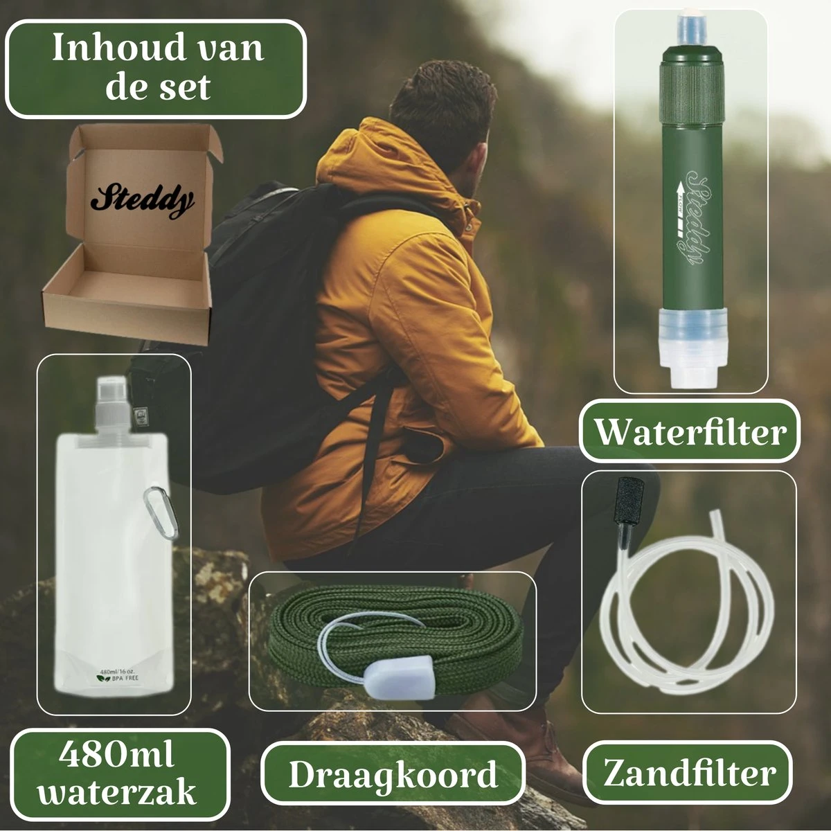 Waterfilter Survival Steddy Pro - Zuiver Gratis Drinkwater - Waterfles Waterzuivering - Waterfilter Kraan - Outdoor - FILTER 4000 LITER! 7 Waterfilter Survival Steddy Pro - Zuiver Gratis Drinkwater - Waterfles Waterzuivering - Waterfilter Kraan - Outdoor - FILTER 4000 LITER! - Afbeelding 7