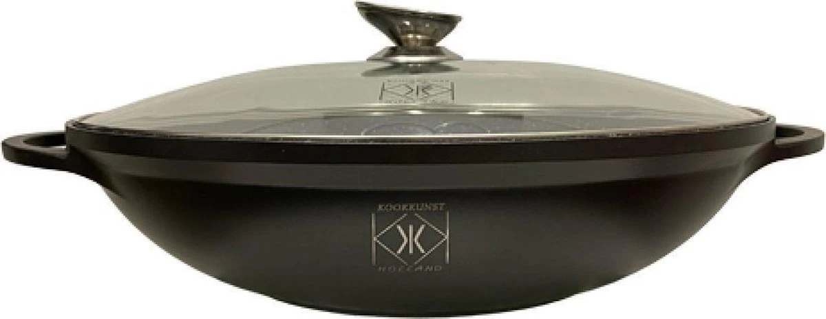 Kookkunst Holland Wokpan Met Glazen Deksel Ø 32 Cm - Inductie - PFOA Vrij 1 Kookkunst Holland Wokpan Met Glazen Deksel Ø 32 Cm - Inductie - PFOA Vrij