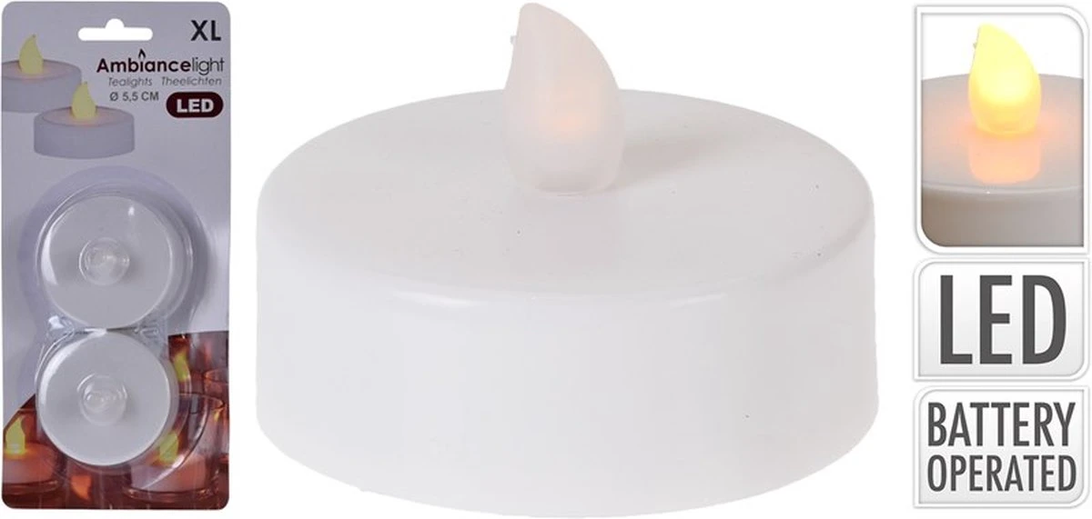 Theelichtjes LED Op Batterijen - Waxinelichtjes - 5.5 Cm - 2 Stuks 1 Theelichtjes LED Op Batterijen - Waxinelichtjes - 5.5 Cm - 2 Stuks