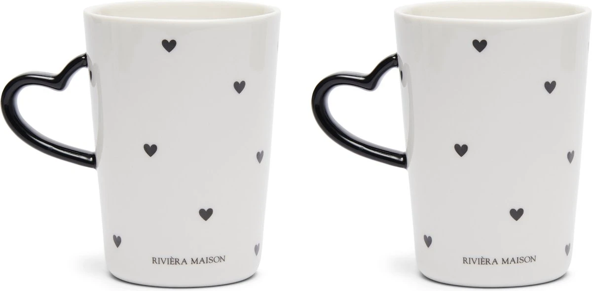 Riviera Maison Mokken Set Met Hartjes RM Love Mug Maat L - 300 ML - Porselein - Wit - 2 Stuks 1 Riviera Maison Mokken Set Met Hartjes RM Love Mug Maat L - 300 ML - Porselein - Wit - 2 Stuks