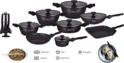 Royal Swiss® - Set Lot 33-delige - Pannenset Inductie - Steengoeden - Afneembare Handgreep - Glazen Deksel - Geschikt Voor Oven - PFAS-vrij + Keukengerei -Aanbiedingen Keukengerei Winkel 1200x608