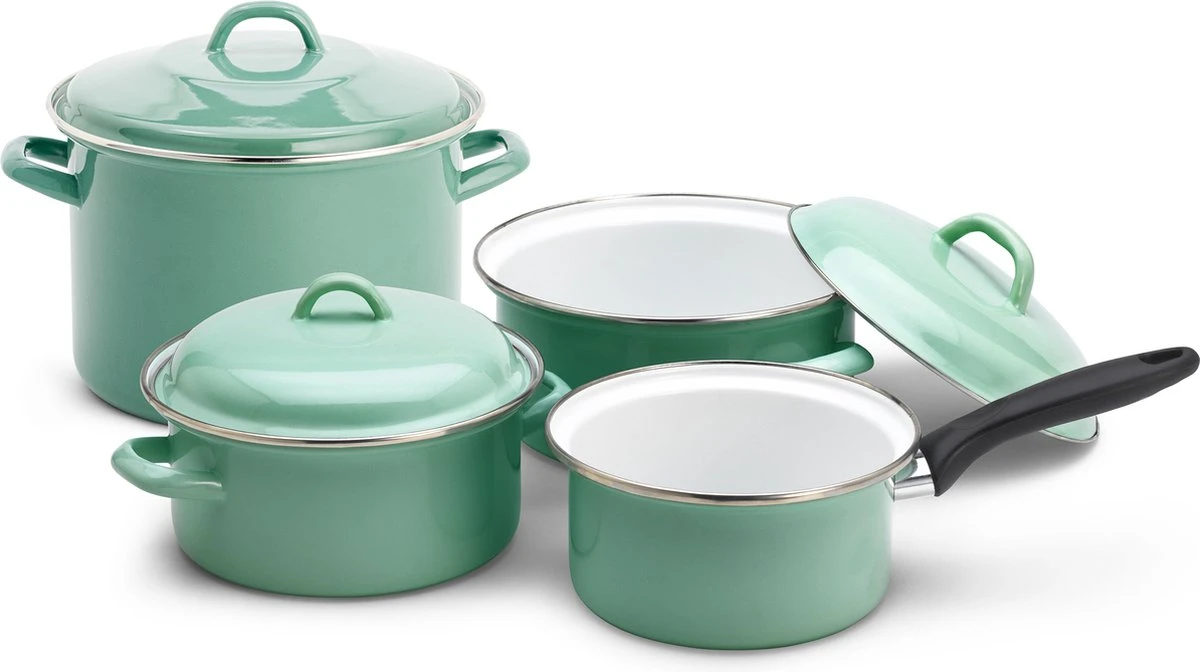 Lite-Body Magus Pannenset 4-delig - Emaille - Olijf Groen - Inductie 1 Lite-Body Magus Pannenset 4-delig - Emaille - Olijf Groen - Inductie