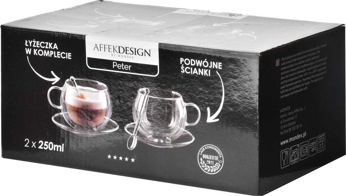 Affekdesign - Dubbelwandige Glazen Met Schotel & Lepel - 250 Ml - Set Van 2 - Koffieglazen - Theeglas - Cappuccino Glazen - Latte Macchiato Glazen - Glas 3 Affekdesign - Dubbelwandige Glazen Met Schotel & Lepel - 250 Ml - Set Van 2 - Koffieglazen - Theeglas - Cappuccino Glazen - Latte Macchiato Glazen - Glas - Afbeelding 3
