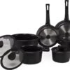 The White Series - Keramische Pannenset Met Glazen Deksels - Inclusief Set Vershoudbakjes - Zwart