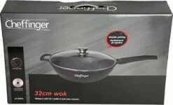 Cheffinger Wokpan Met Deksel - 32cm - Zwart - Pan - Keukenaccessoires -Aanbiedingen Keukengerei Winkel 1200x730