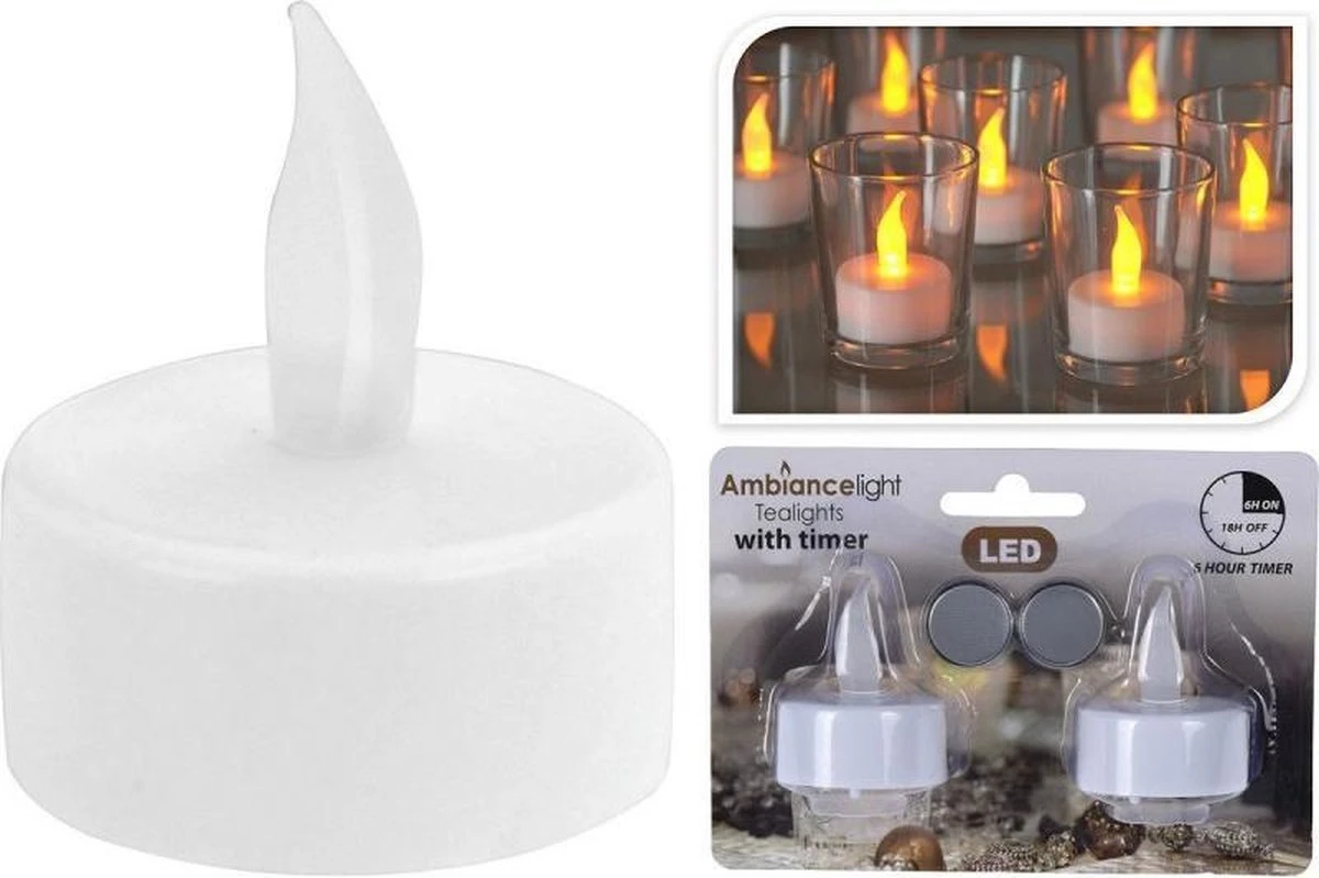 Merkloos Theelicht LED Timer 2 Stuks Op Kaart 1 Merkloos Theelicht LED Timer 2 Stuks Op Kaart