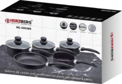 Herzberg HG-5003BK: 8 Pieces Marble Cookware Set - Black -Aanbiedingen Keukengerei Winkel 1200x819