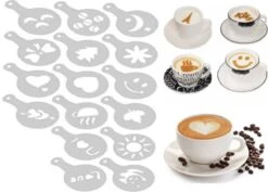Koffie Figuurtjes Maker - Latte Art - Cacao Vormpjes - 16 Verschillende Houders - Cappuccino - Latte Macchiato - Hartjes Maker