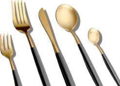 LuZana - Bestek Set Goud - 30-delig - Bestekset 6 Persoons - Goud/zwart - Bestek - Borden - Bestekset Zwart -Aanbiedingen Keukengerei Winkel 1200x859