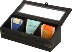 Excellent Houseware Houten Theedoos/theekist Met 3 Vakken - 24 X 9 X 9 Cm - Antraciet - Theedozen -Aanbiedingen Keukengerei Winkel 1200x877 4