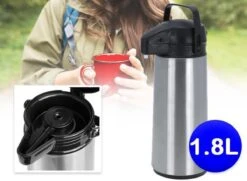 Basic Thermoskan Met Pomp - 1,8 Liter - RVS - Vaatwasserbestendig -Aanbiedingen Keukengerei Winkel 1200x880