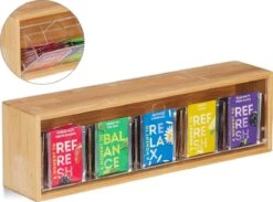 Relaxdays Theedoos 5 Vaks - Theekist - Theezakjeshouder - Bamboe - Voor Ca. 10 Theezakjes -Aanbiedingen Keukengerei Winkel 1200x889 1