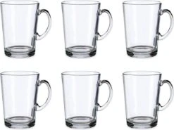 Merkloos Theeglazen Set – 6 Stuks – Theeglas – Theekopjes – Set Van 6 – Theeglas 250ml – Glas – Theeglazen Met Oor/Handvat