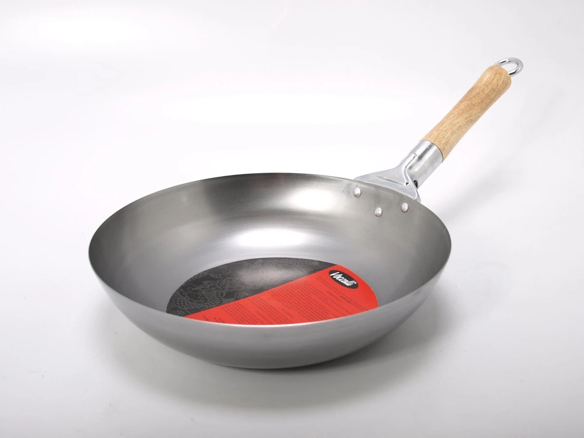 Wok+houten Greep 30cm Carb.staal 1 Wok+houten Greep 30cm Carb.staal